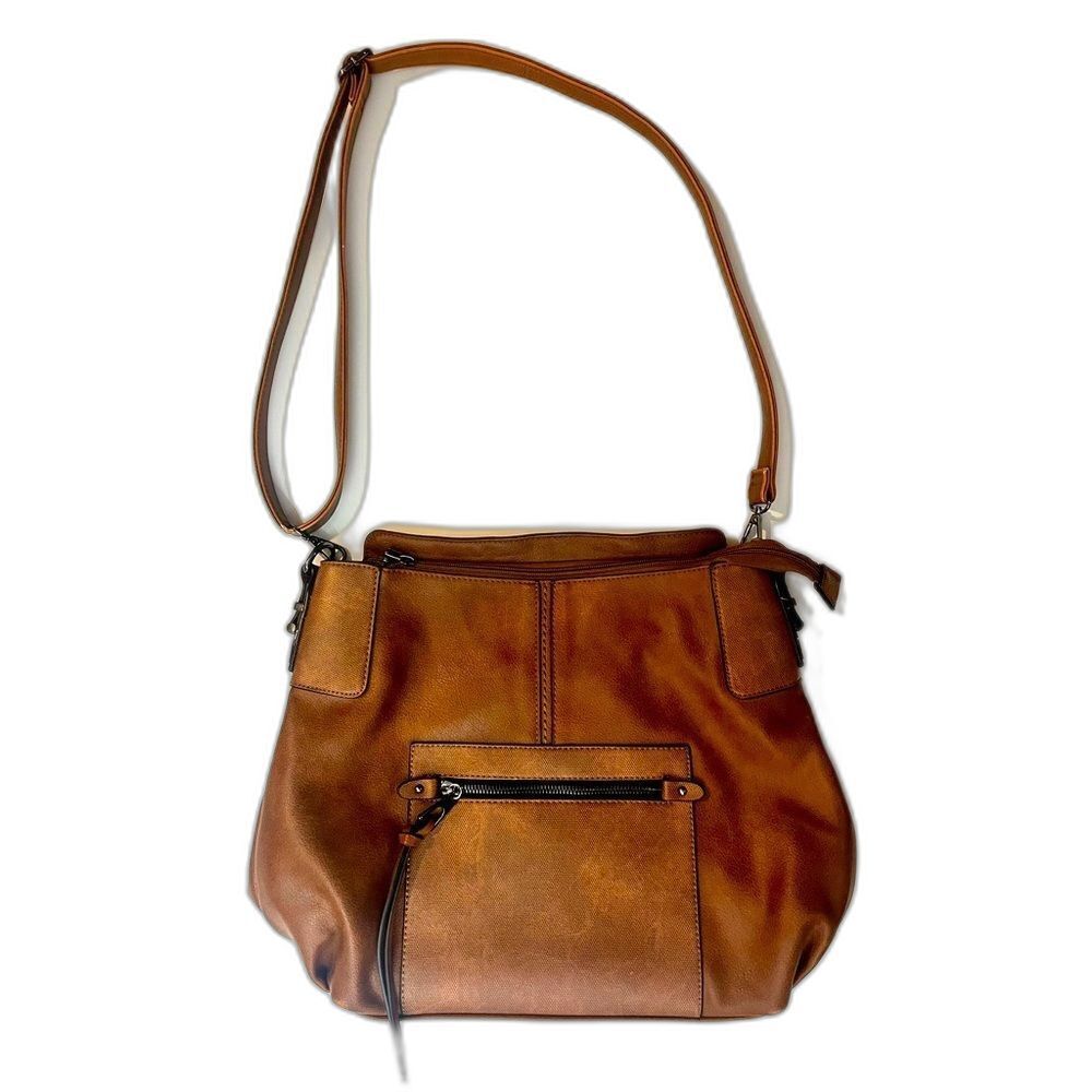 Realer Brown Faux Leather Bag Shoulder or Crossbody Purse Multiple Pockets